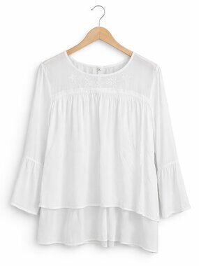 CREAM | White Cotton Sheer Flowy Keyhole Top – EU 40 / 20 Inches P2P